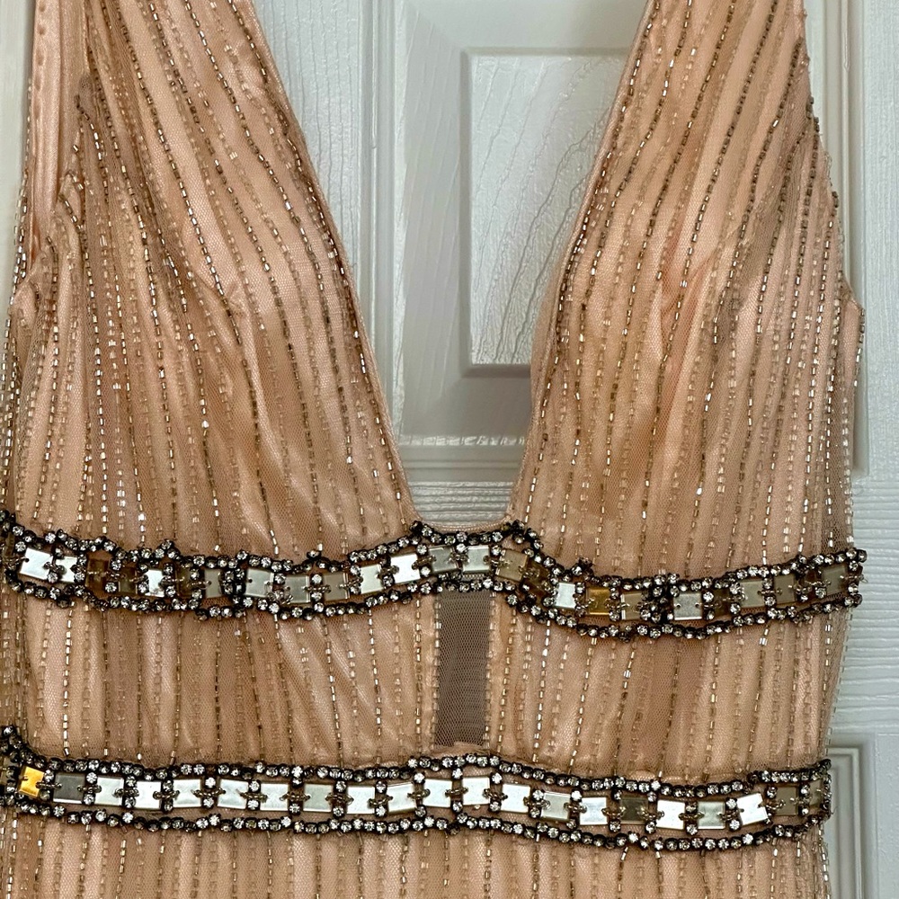 Bling! Long Blush Color Beaded Sleeveless Primavera Couture Formal Dress